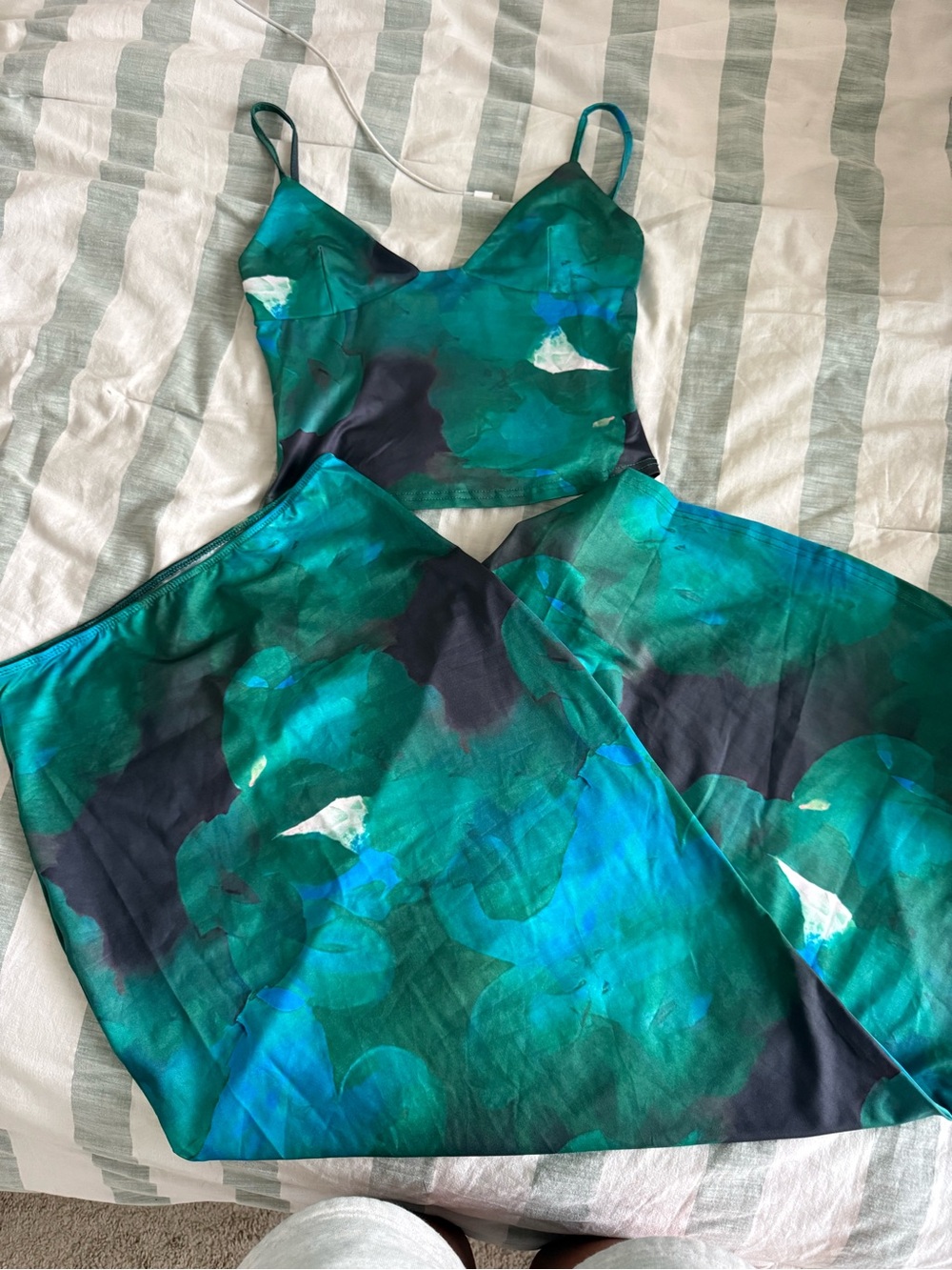Green Blue Printed Slip Dress